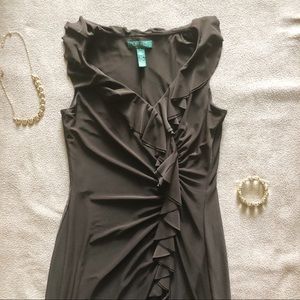 LAUREN RALPH LAUREN ruffle midi dress brown